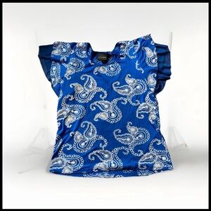 Liv Los Angeles Small Blue and White Flutter Sleeve Top